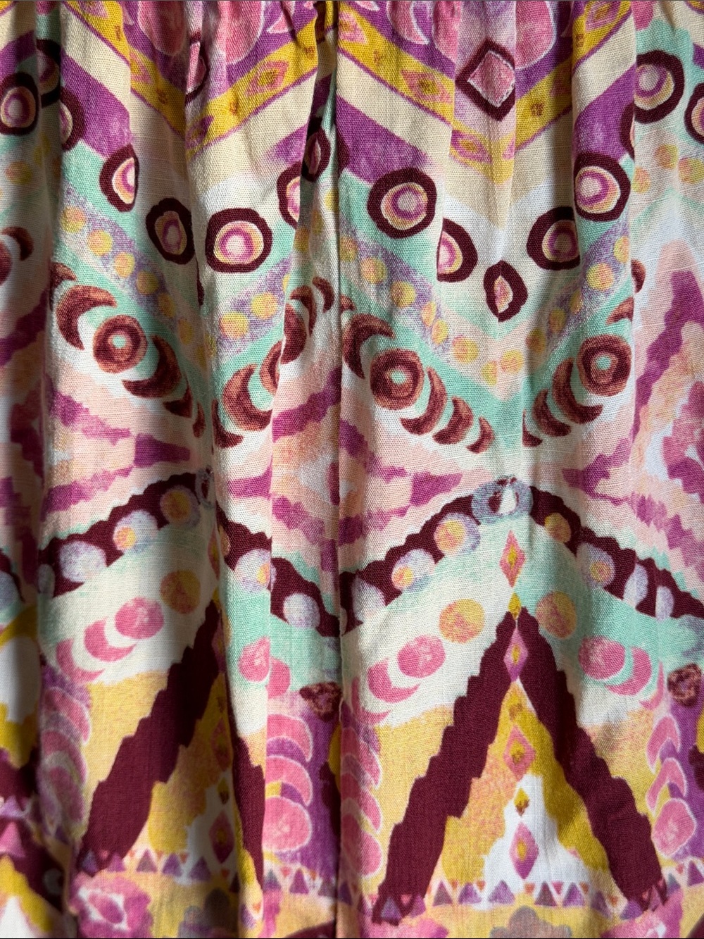 Rewind : Multicolor Geometric Midi dress in Pink, Purple, Yellow & Aqua